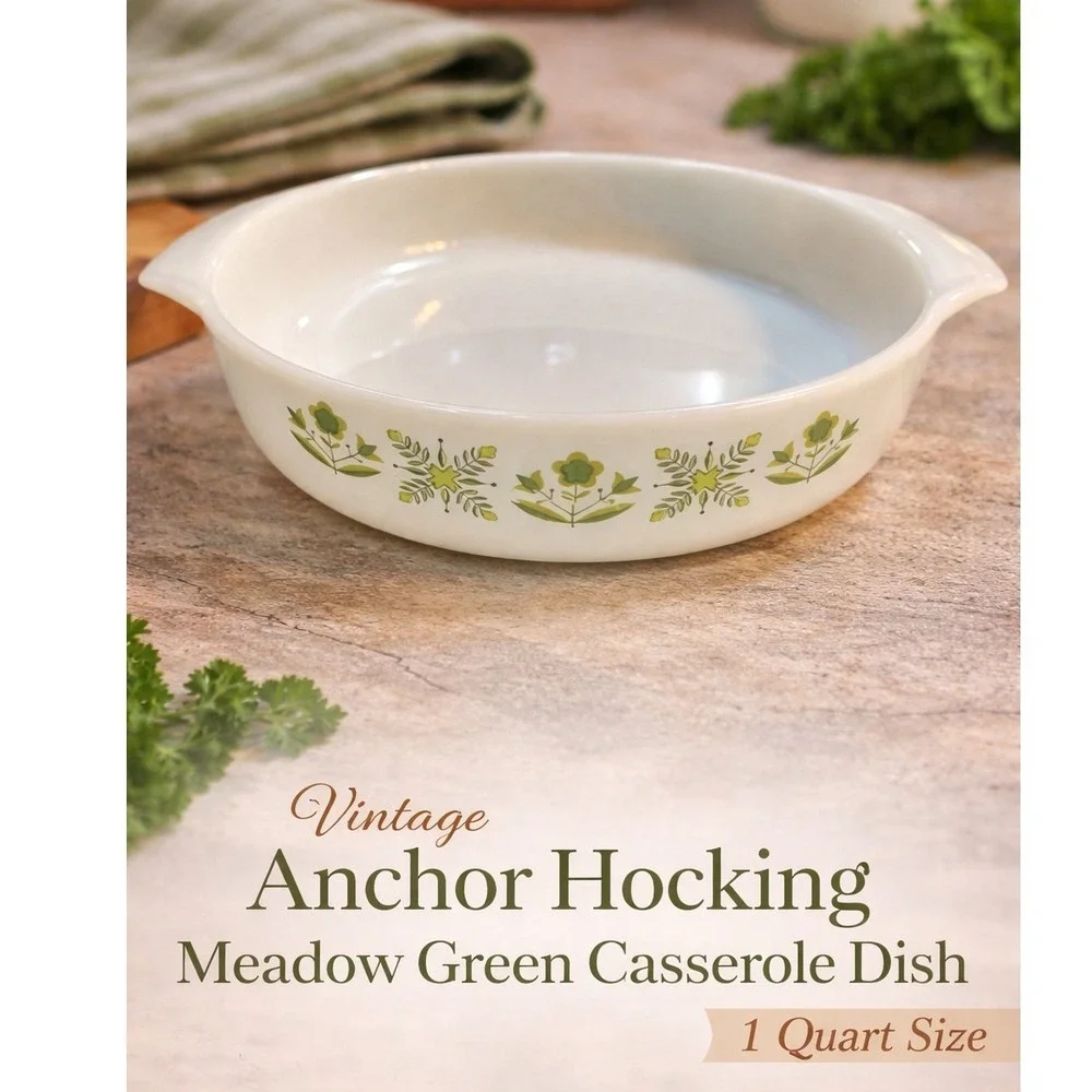 Vintage Anchor Hocking‎ Meadow Green Casserole Dish Fire-King 1 Quart Milk Glass